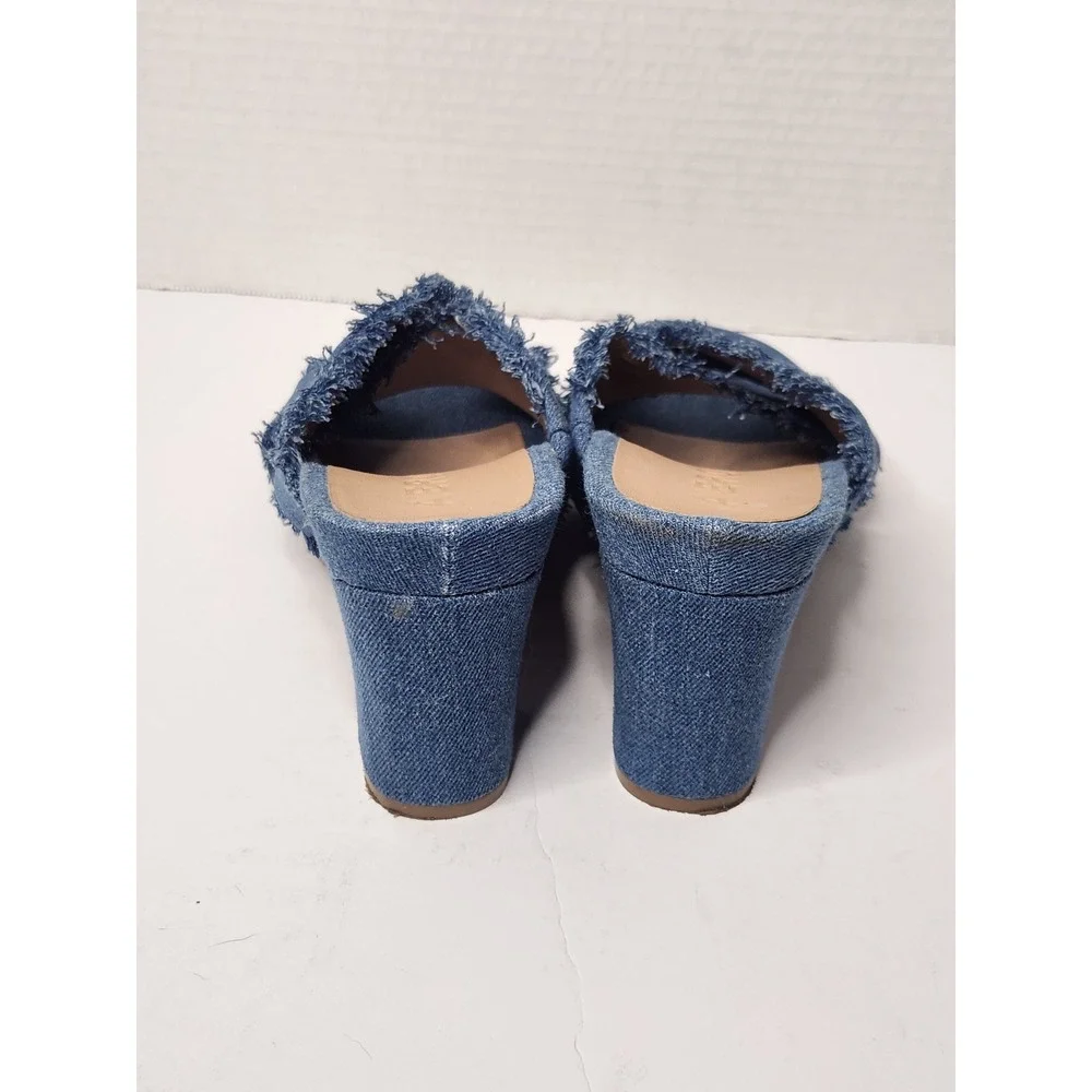 Aerosoles Madina Blue Denim Frayed Criss Cross Block Heel Slide Sandals Size 7M